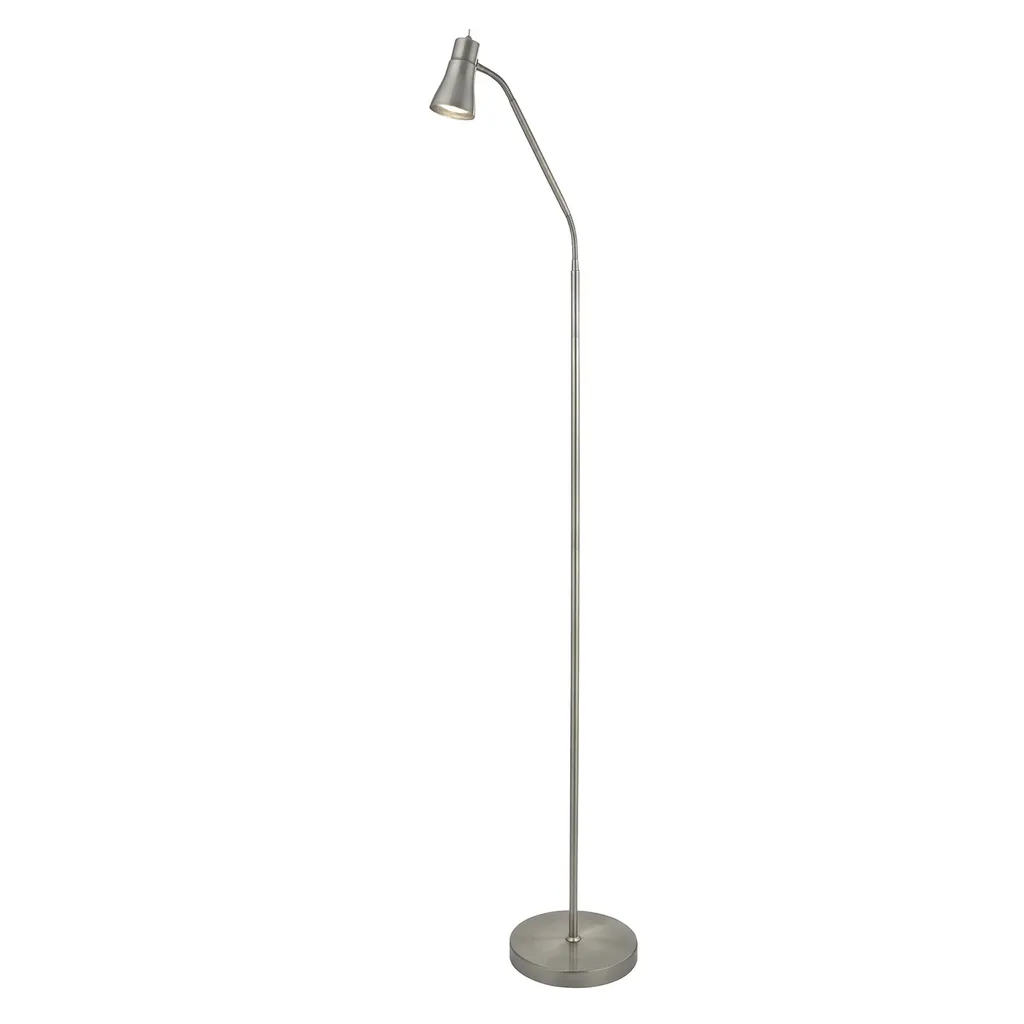 Lampadaire tête flexible en acier doux argent satiné liseuse 140cm
