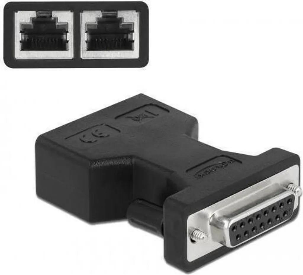Adaptateur DELOCK D-Sub 15 Pin vers 2x RJ45 Femelle AUI - Réf 65243