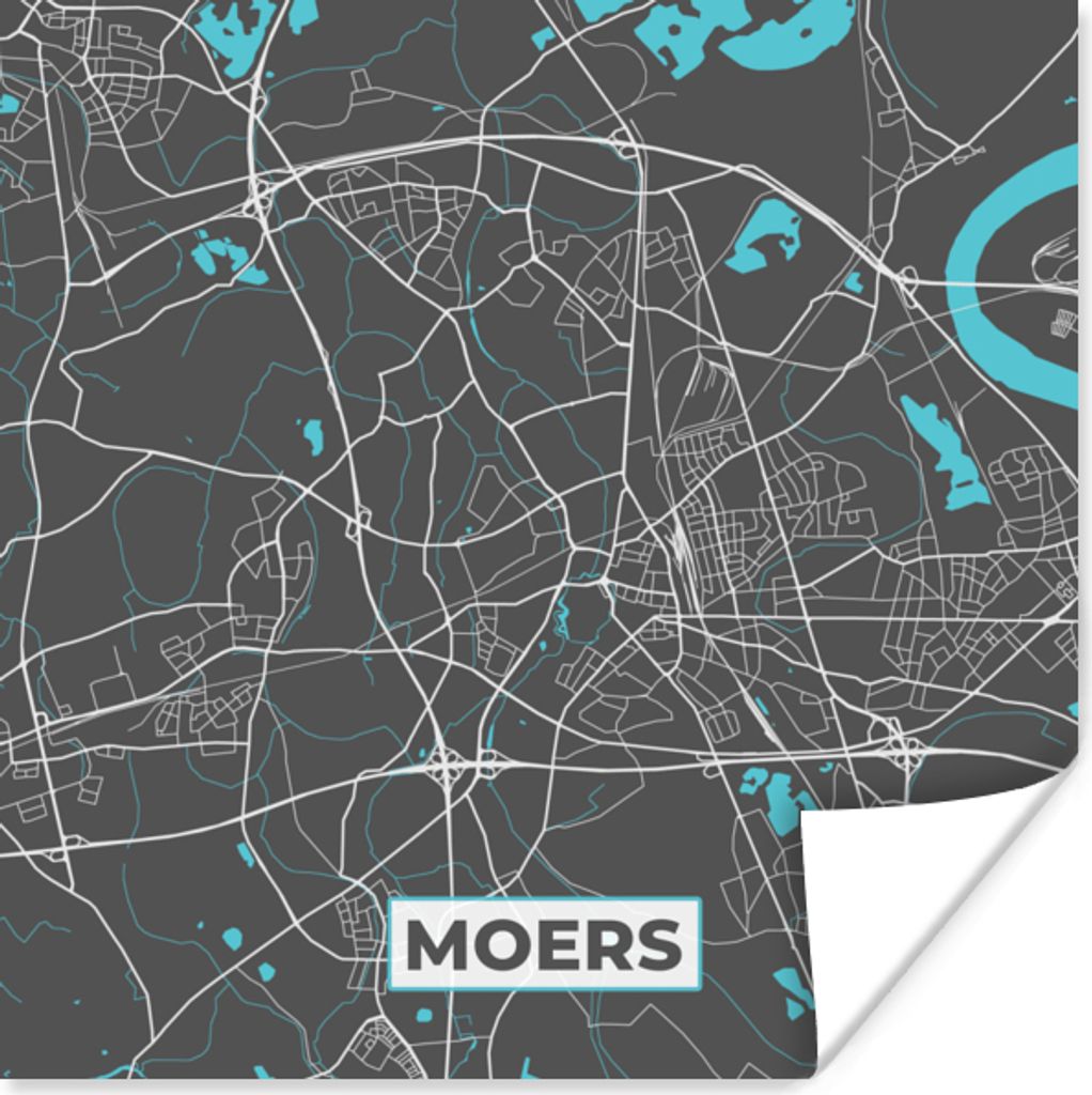 MuchoWow Poster Karte - Moers - Blau - Stadtplan - Deutschland 75x75 cm - Wand Dekoration