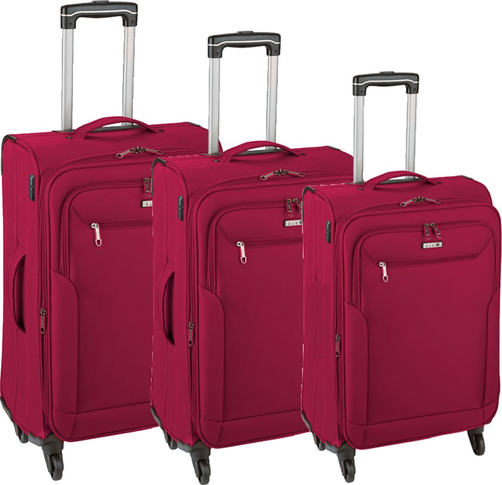 Trolley 3er Set Leicht Urlaub Reisekoffer 4 Rollen mit Dehnfalte Rot Bowatex