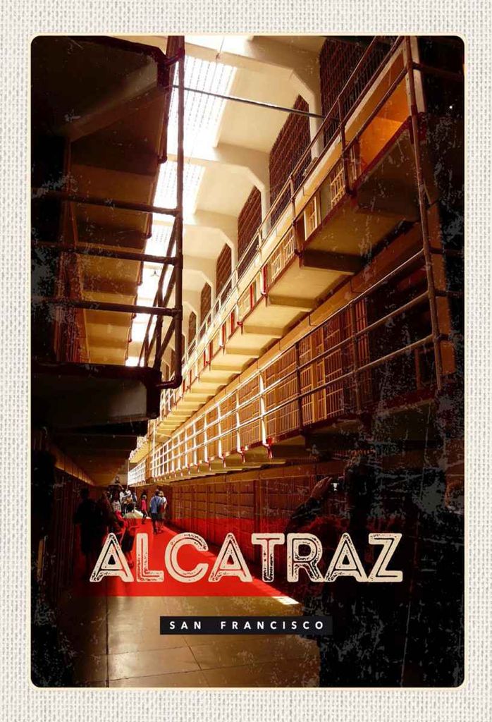 vianmo Holzschild 30x20 cm San Francisco Alcatraz Gefängnis Bildmotiv Reisemotiv Abenteuer Reisen