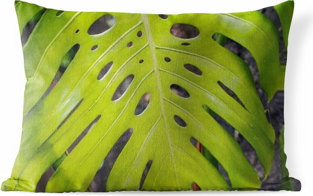 MuchoWow Outdoor Kissen - Großes botanisches Blatt der Lochpflanze - 60x40 cm - Wetterfest - Lounge Kissen - Zierkissen - Kissen für Innenräume