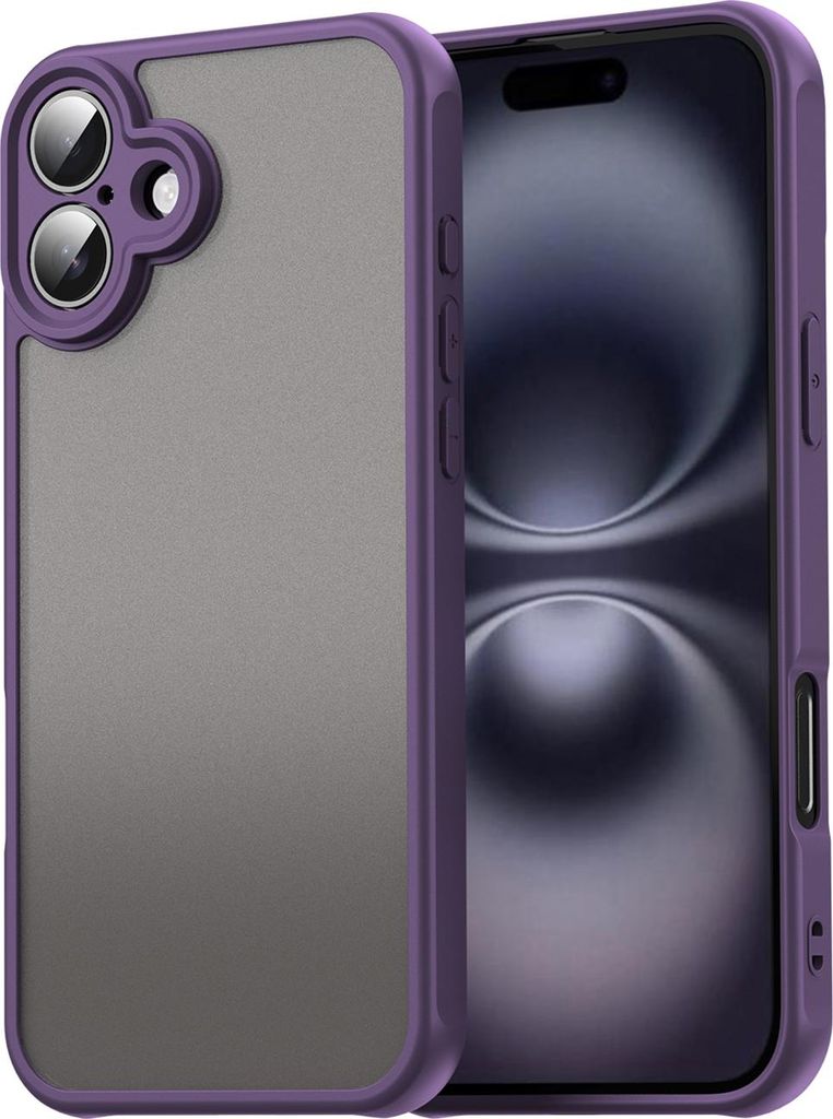 Matt Hülle für iPhone 16 Plus mit Kameraschutz, Transluzente Matt Rückseite Stoßfeste Handyhülle Lila