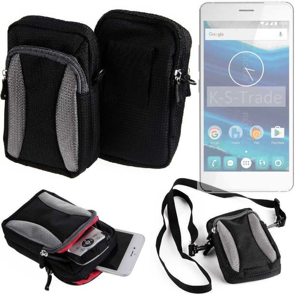K-S-Trade Holster Schutz Hülle kompatibel mit Qilive Q5 Handy Hülle Gürteltasche Umhängetasche mit Zusatzfach schwarz