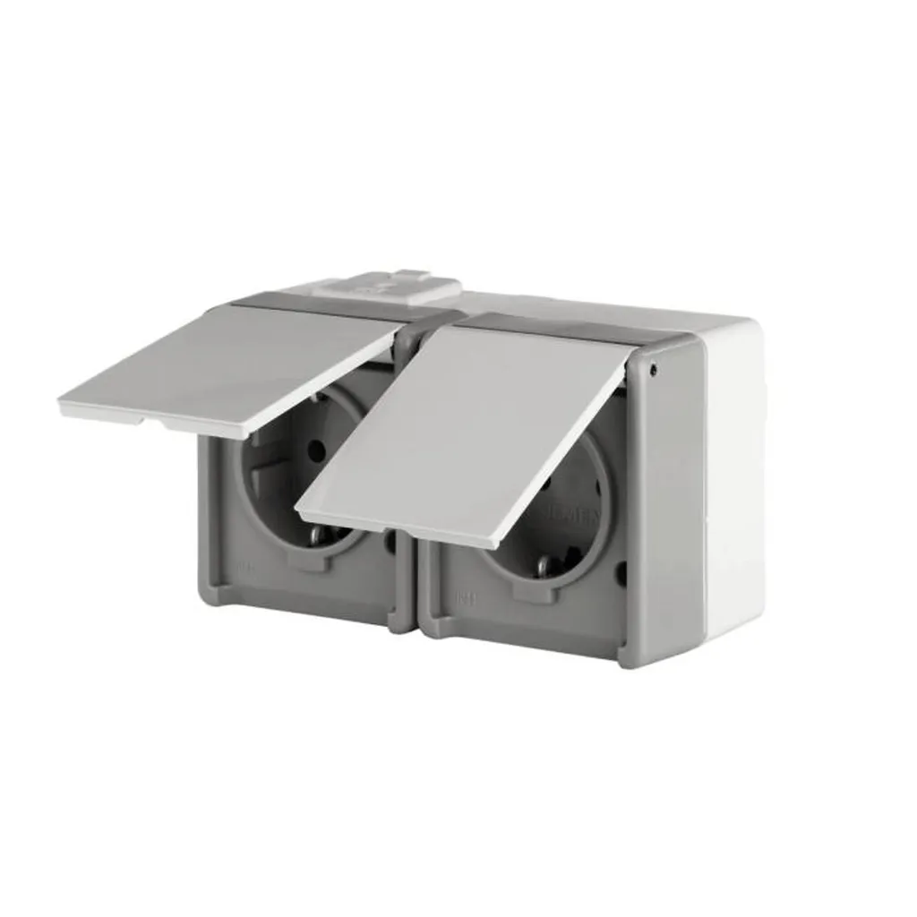 Prise 2 voies Delta IP44 horizontale grise avec couvercle et snap-in
