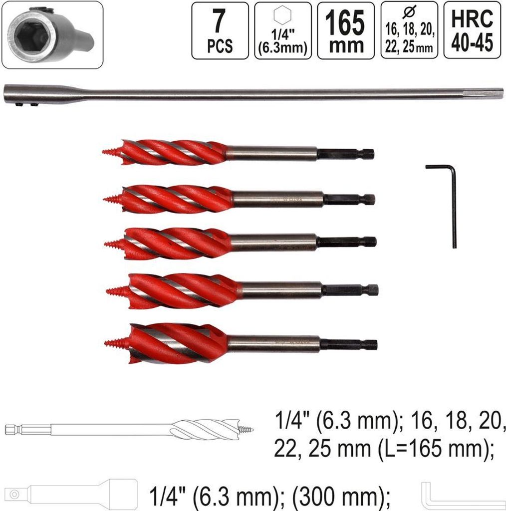 YATO, Modell YT-44693, Bohrer, ideal zum Bohren in Metall, Holz und Kunststoff, professionelles Werkzeug zum schnellen und präzisen Bohren.