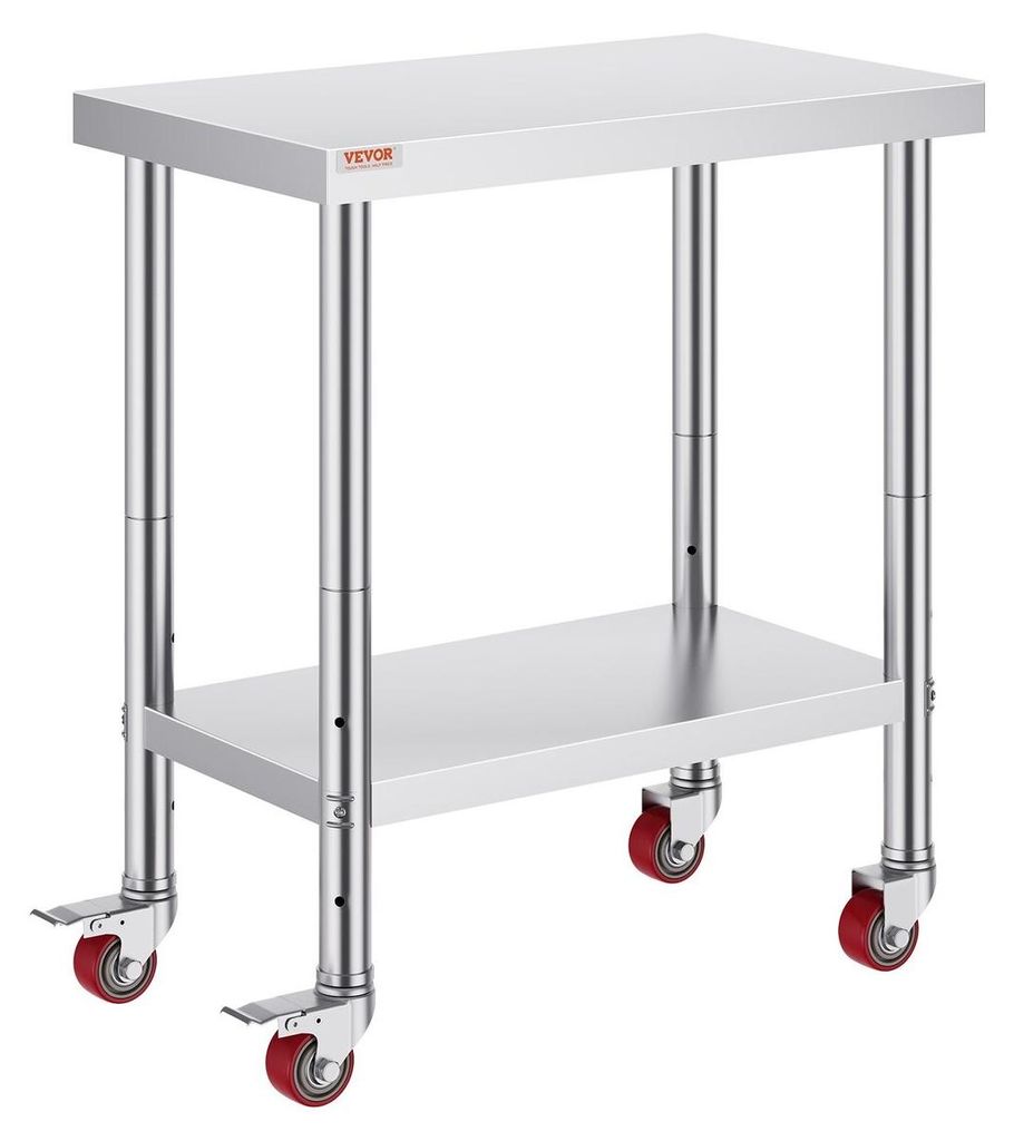 Stainless Steel Catering Work Table 30x18 Inch Commercial Kitchen Table with 4 Wheels Commercial Food Prep Workbench With Flexible Adjustment Shelf...