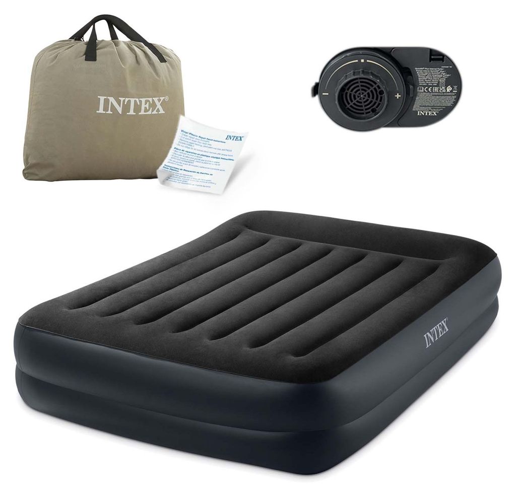 Intex 64124ND - Luftbett Queen Pillow mit Pumpe 203 x 152 cm - Selbstaufblasend Luftmatratze Gästebett Airbed