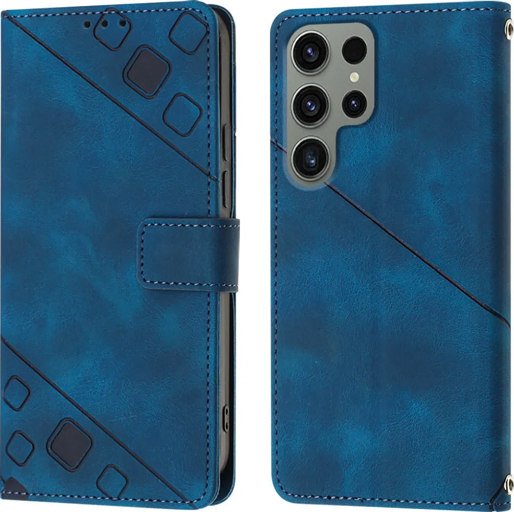 Samsung S23 Ultra Cover Wallet Blu | Finitura Goffrata di Lusso