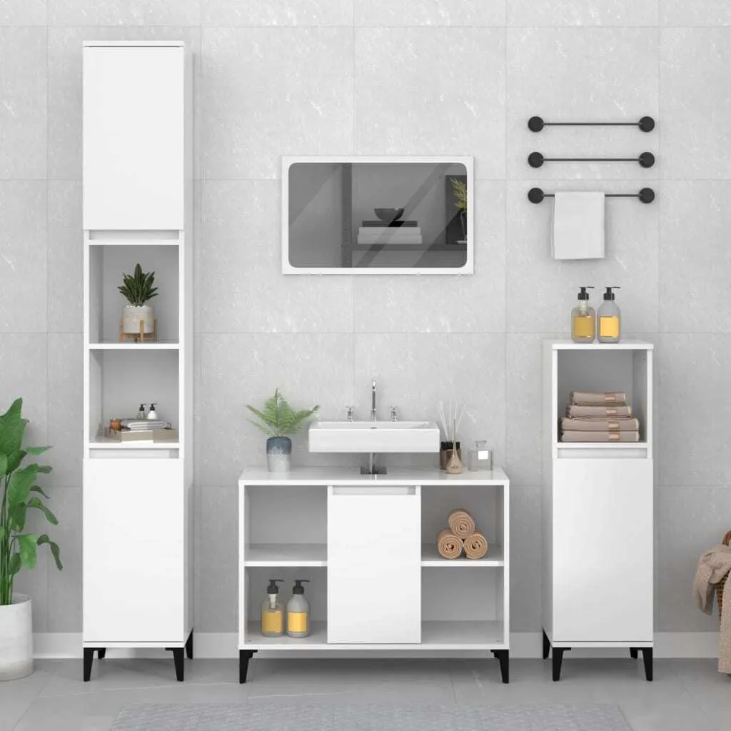 The Living Store Mobile lavabo bianco lucido 80x33x60cm materiale legno
