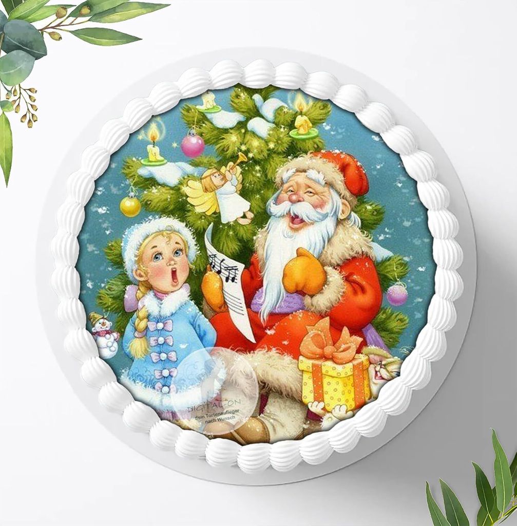 Für die Geburtstags Torte ein Tortenaufleger, Zuckerbild mit dem Motiv: Weihnachten, Essbares Foto für Torten, Fondant, Ø 20cm, 0362w