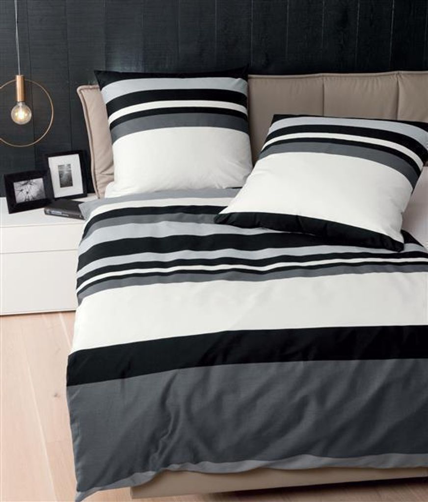 Janine Bettwäsche J.D. 8478-08 Schwarz Graphit Mako Satin, Größe:200 cm x 200 cm