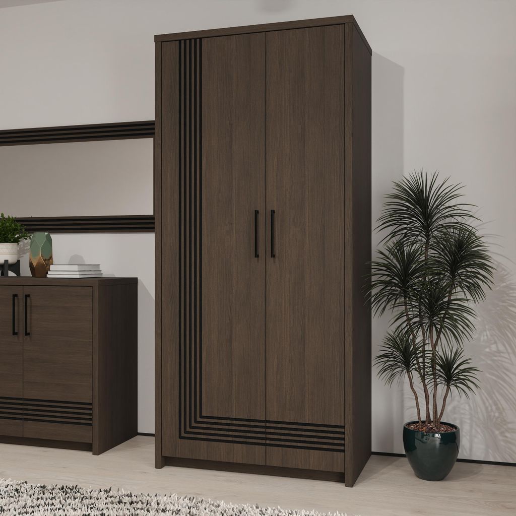 Forte EUFEMIUS Kleiderschrank 90 95, moderner Schrank mit dekorativer Fräsung, Dunkelbraun|Schwarz Eiche Holzdekor, 91,5 cm breit x 198,3 cm hoch ...