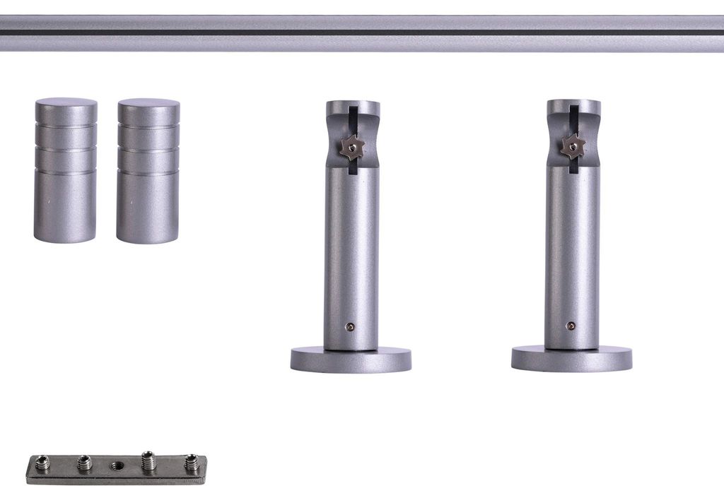 Victoria M. Gardinenstange Set Innenlauf, 1-läufig, 19 mm, 140 cm, silber + Wand, Rillen-Kappe Komplettset Innenlauf mit Halterungen & Endstü...
