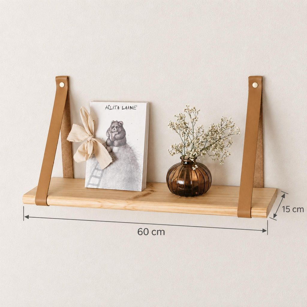 leg&go Étagère flottante 60x15cm, en bois avec lanières en Image du produit 