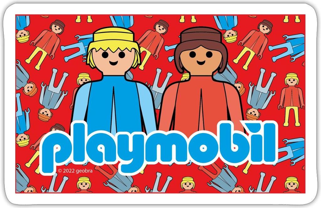 Spreadshirt PLAYMOBIL Logo Und Klassische Figuren Sticker Aufkleber, 10 x 10 cm, Mattweiß
