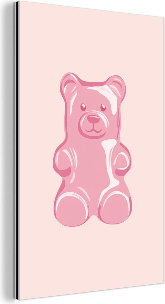 MuchoWow Wanddekoration Metall Metallbild Wandkunst 60x90 cm Bär - Rosa - Bonbon MuchoWow Aluminium Gemälde - Wandbilder - Aluminium
