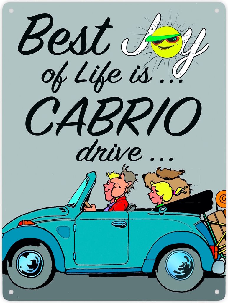 Best Joy of Life is Cabrio drive Metallschild XXL in 28x38 cm in grau
