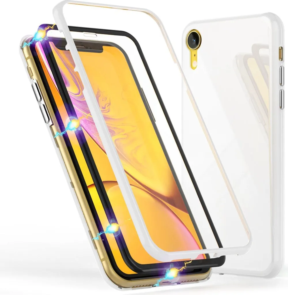 NALIA Custodia 360 Gradi iPhone XR Bianca: Protezione Rigida con Vetro