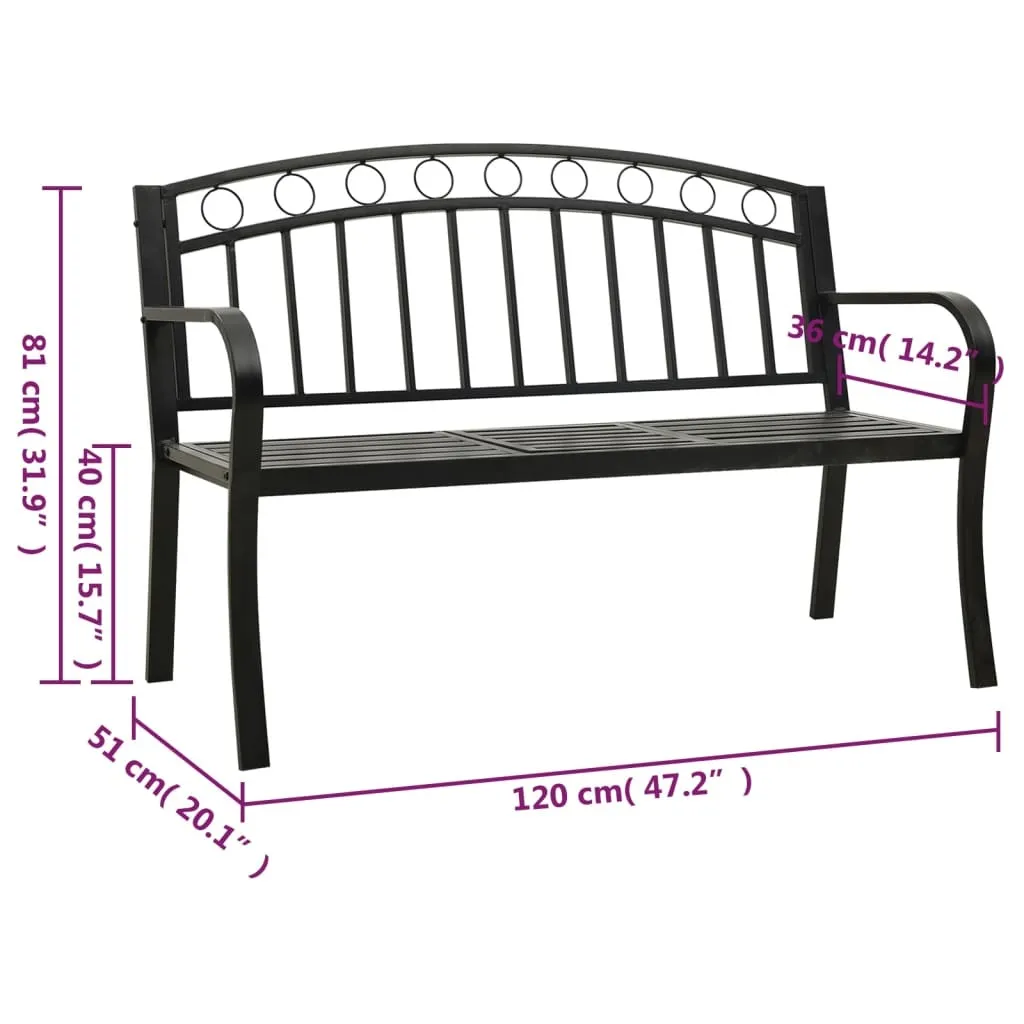 Banc d'extérieur 120 cm noir acier avec table centrale - Style Moderne