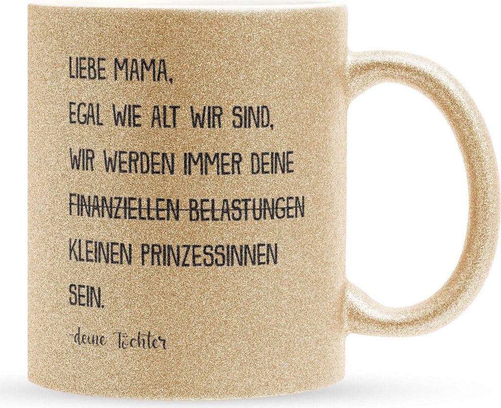 22Feels Glitzertasse Gold Mama Geschenk von Töchtern Muttertag Geburtstag Mutter Weihnachten Frauen Kaffeetasse Haferl Geschenkidee Bürotasse