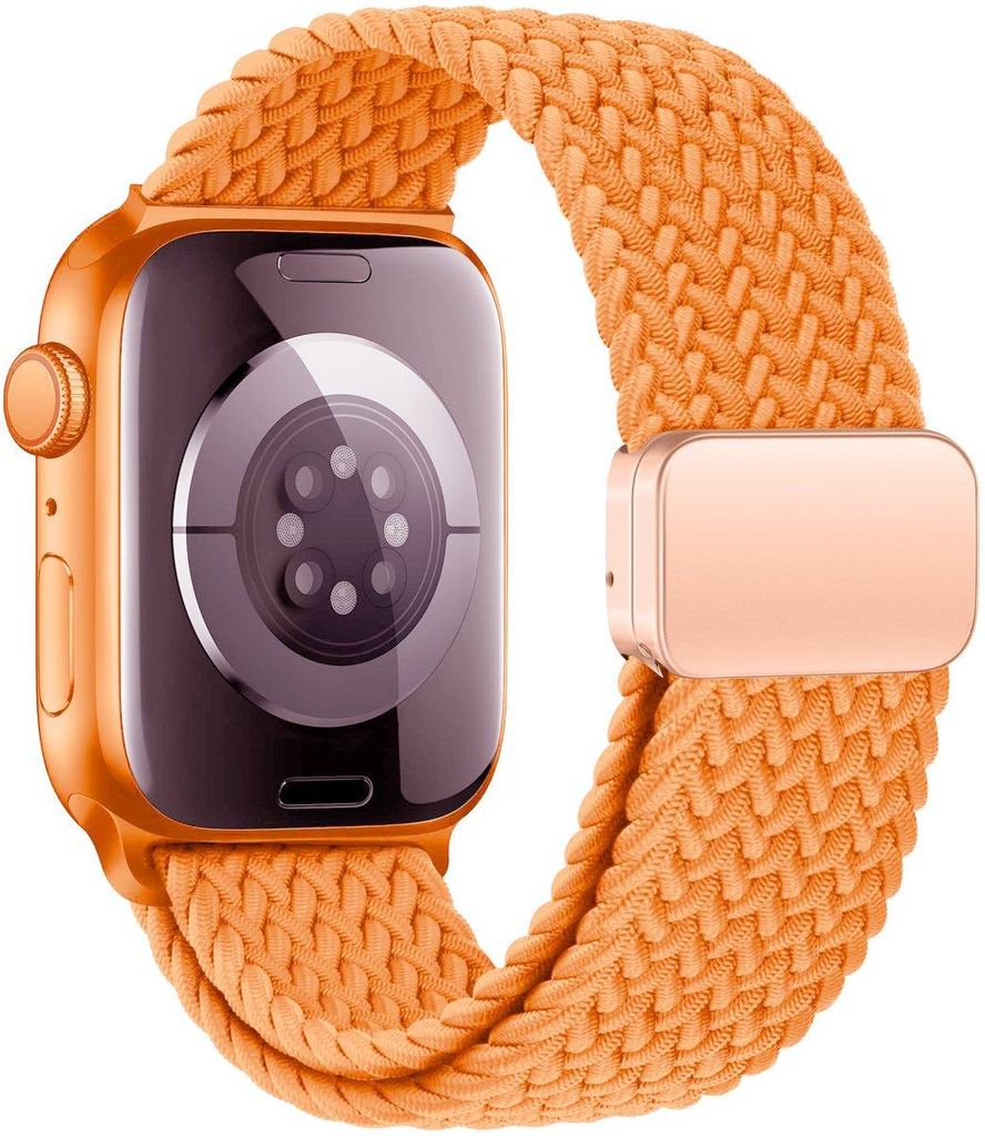 Stravo Geflochtenes Nylonarmband mit Magnetverschluss – Verstellbar & elastisch, kompatibel mit Apple Watch 42–46 mm, Ultra 49 mm – Orange