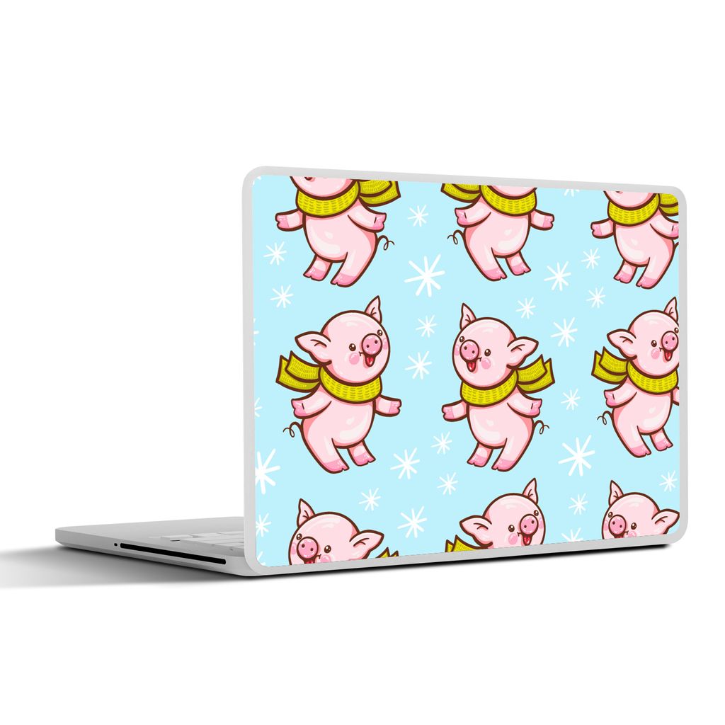 MuchoWow Laptop Aufkleber Sticker Cover Schwein - Schal - Kinder - Weihnachten - Schnittmuster 30x21 cm - Sticker für Laptop - Selbstklebend