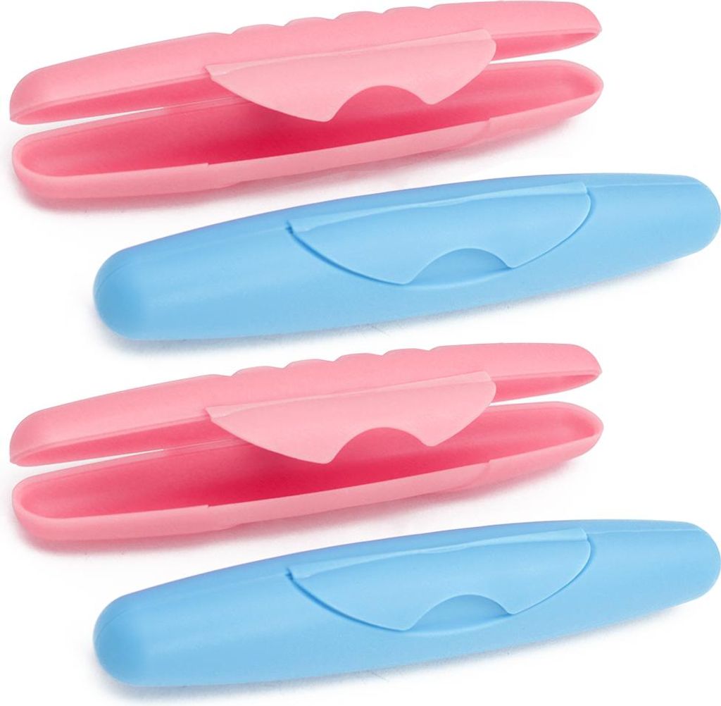com-four 4x Zahnbürsten-Etui, klappbare Transport- und Aufbewahrungsbox für Zahnbürsten in blau und rosa, 21,2 cm