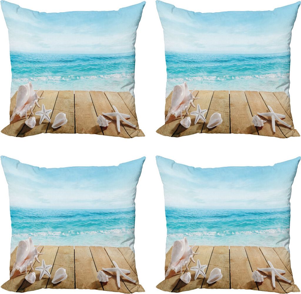 ABAKUHAUS Muscheln Kissenbezug Set (4 Stück), Sonnenschein Malediven Deck, Moderner Doppelseitiger Digitaldruck, 45 cm x 45 cm, Pale Brown Beige