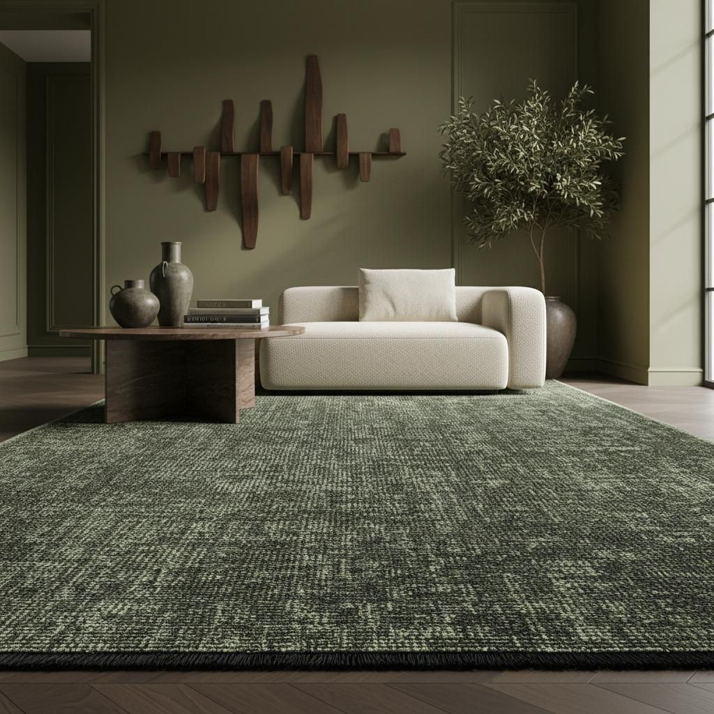 Moderner Teppich Einfarbig Zeitlos Waschbar | Grün 160x230 cm Flur Saugroboter geeignet Gekettelt | TITLIS – Kadima Design