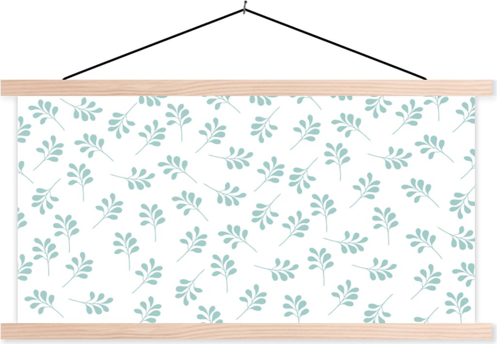 MuchoWow Textilposter Blätter - Muster - Blau 60x30 cm mit holzfarbenen Rahmen - Dekoration