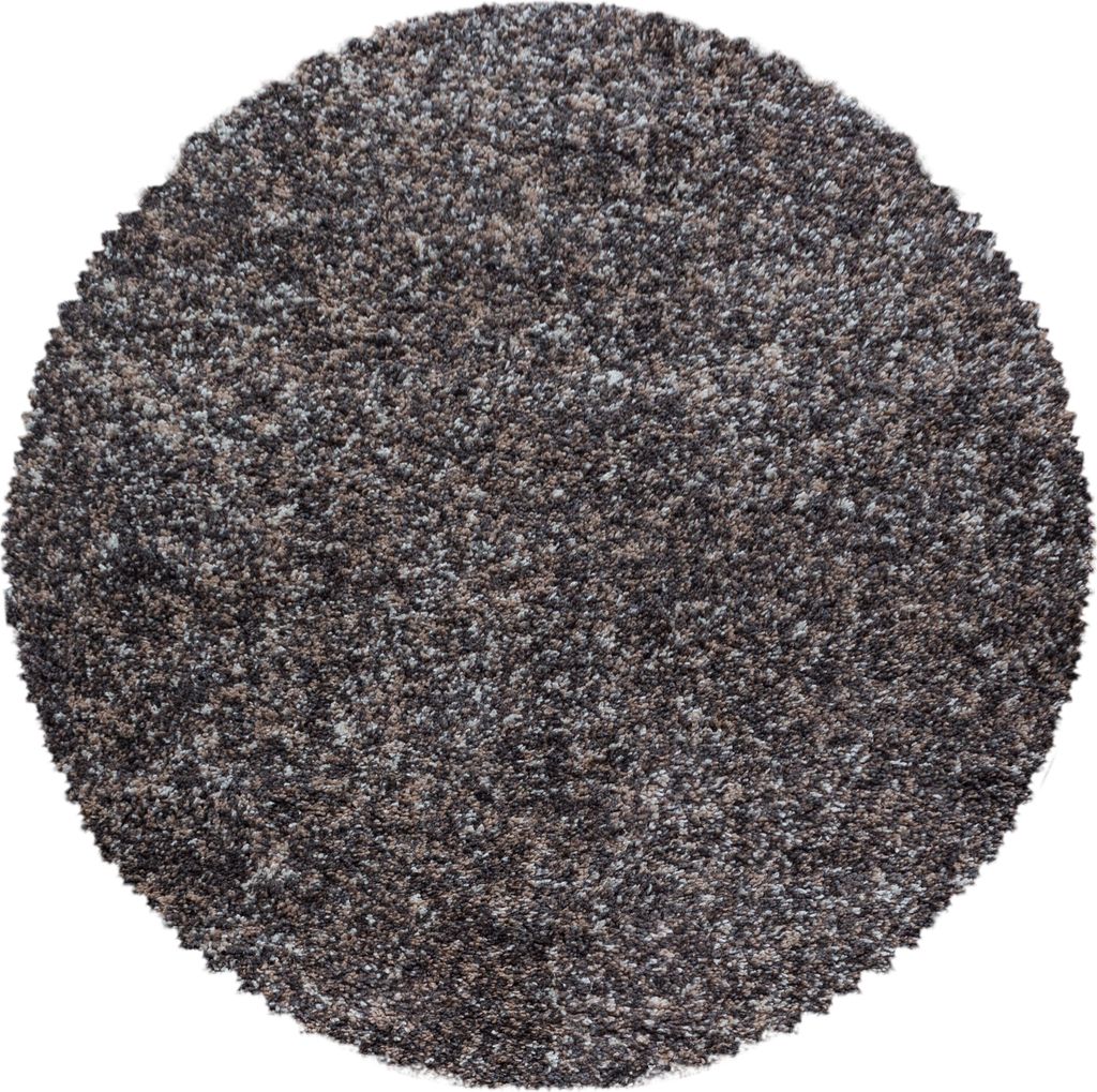 Teppich Wohnzimmer Hochflor Taupe 160x160 Rund Meliertes Design aus Polypropylen
