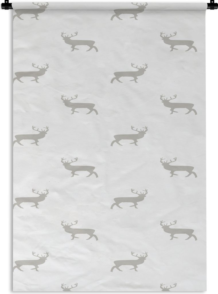 MuchoWow Wandteppich Wandbehang Muster - Hirsche - Weiß 60x90 cm Tapisserie Dekoration Wandtuch - Foto-Teppich - Abwaschbar