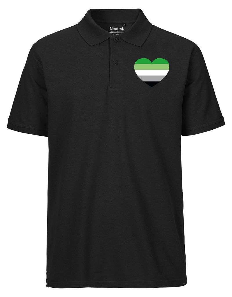 Huuraa Herren Polo Shirt Aromantische Pride Flagge LGBTQ Herz XXL Black Bio Baumwolle Fairtrade Poloshirt Geschenkidee