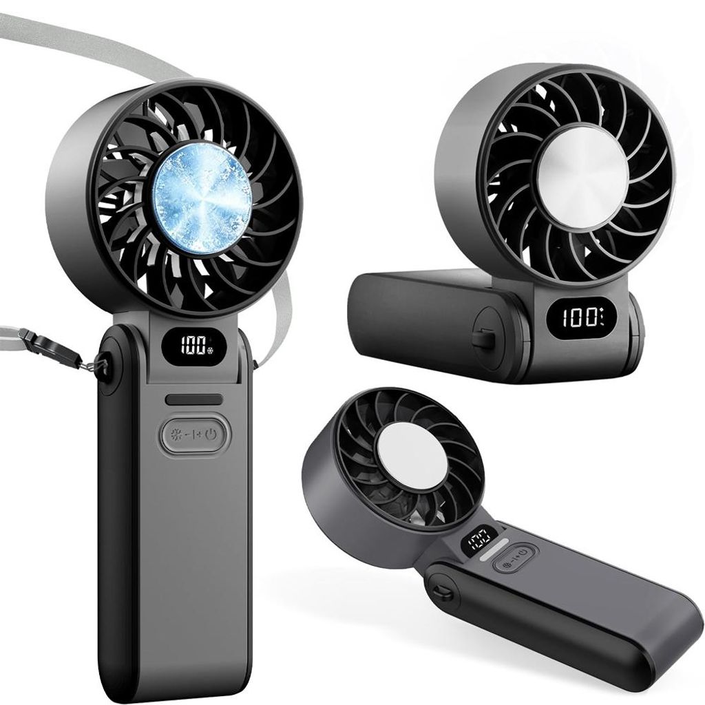 3in1 Handheld Mini Ventilator , Turbo Kühlung mit Eisfunktion, 5 Geschwindigkeiten, LED Anzeige, wiederaufladbar 2000mAh, leise, für Reisen & Out...