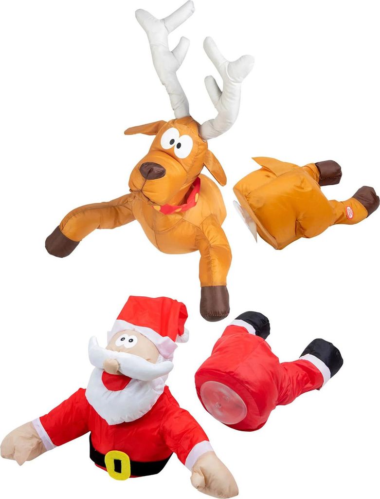 Weihnachtsdekoration mit abstürzenden Rentieren und Weihnachtsmann-Notlandung, inklusive starker Saugnäpfe für Fenster, Glastüren und mehr.