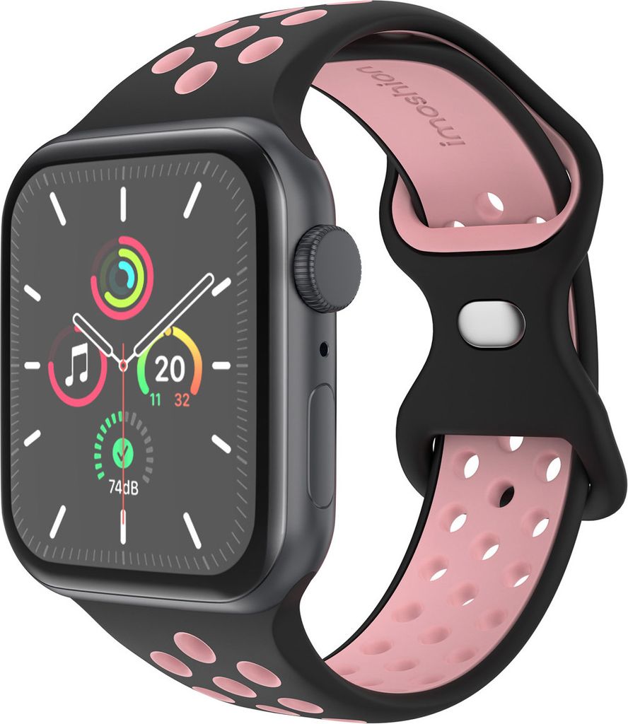 imoshion Silikon Sport+ Armband für Watch Series 1 - 9 / SE (38/40/41 mm) | Series 10 / 11 (42 mm) - Größe M/L - Black & Pink