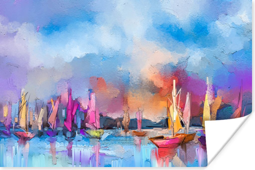 MuchoWow Poster Malerei - Boote - Wasser 90x60 cm - Schlafzimmer