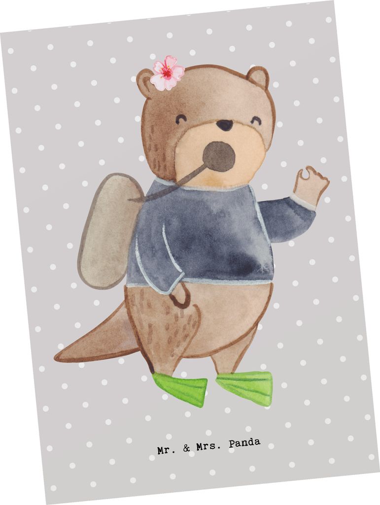 Mr. & Mrs. Panda Postkarte Taucherin Herz - Grau Pastell - Geschenk, Fotokarte, Ansichtskarte, Postkarten, Ansichtskarten, Grußkarte