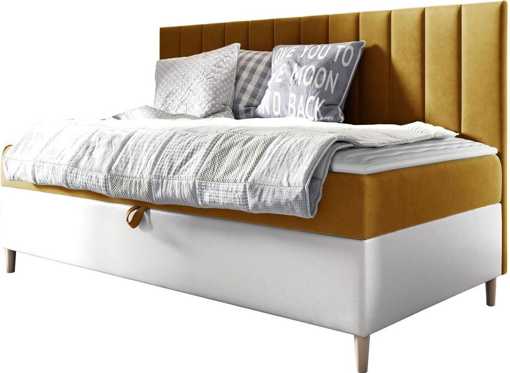 MIRJAN24 Boxspringbett Maja Junior 2 80x200, Einzelbett mit Bonellfederkern, Härtegrad - H3 (Farbe: Soft 017 + Fresh 37)