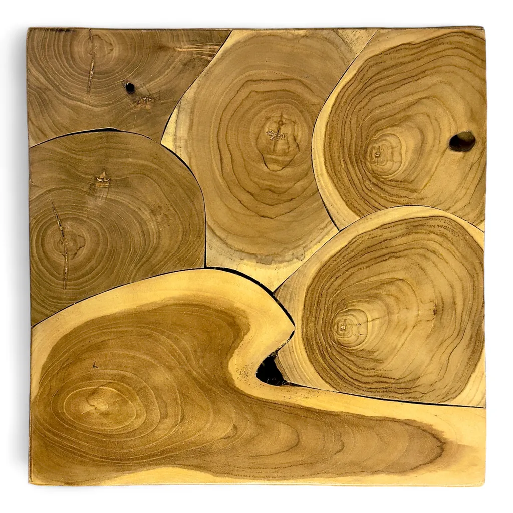 Table d'appoint artisanale en bois massif - Mosaïque géométrique unique
