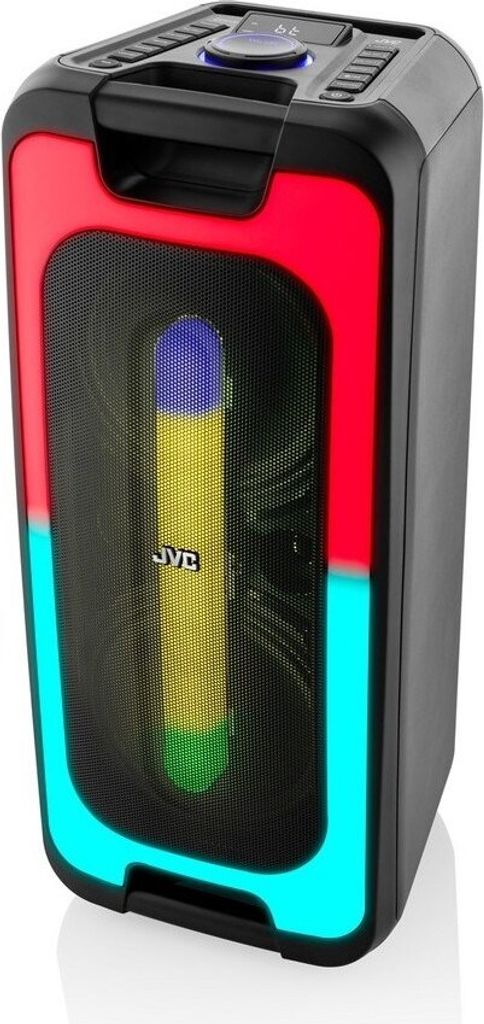 A JVC party speaker with colorful LED lights.