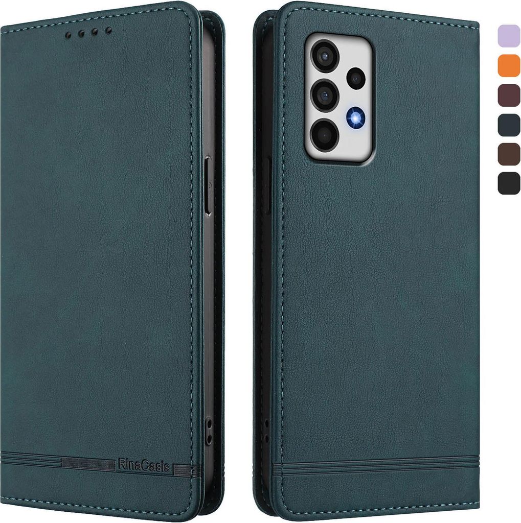 Hülle für Samsung Galaxy A52 / A52s 5G, Retro Kunstleder Ständer Klapphülle mit Kartenfächer und Magnetische Grün