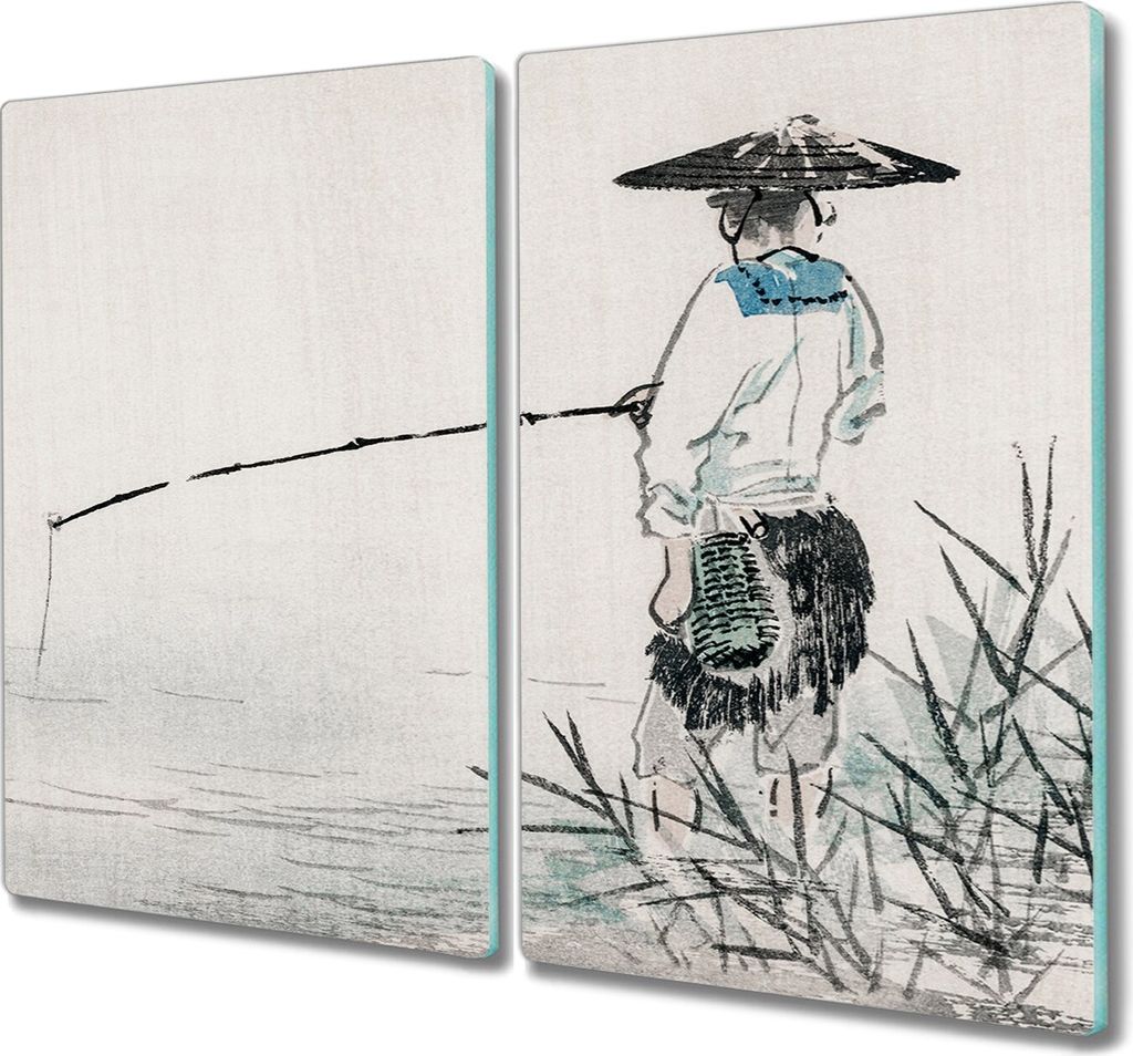 Coloray Schneidebrett Herdabdeckplatte 2x30x52 cm Kochplattenabdeckung Küchenbrett Hackbrett - Fischer Wasser