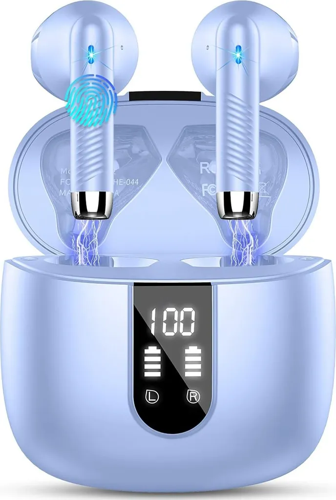 Wireless Bluetooth 5.3 con 4 Mic, 2023 Nuovo ENC rumore cancellazione auricolari wireless 48H bassi profondi, IP7 auricolari impermeabili Display LED USB-C..