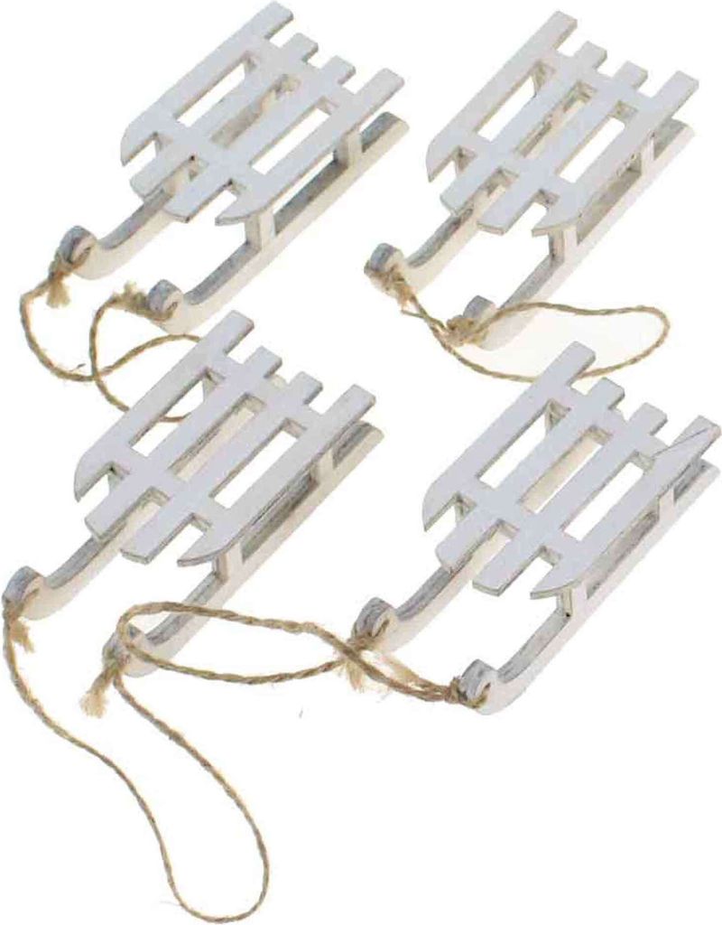 4 Deko Schlitten Holz 9cm Rodel Winter Weihnachtsschlitten Holzschlitten, Farbe:weiß shabby