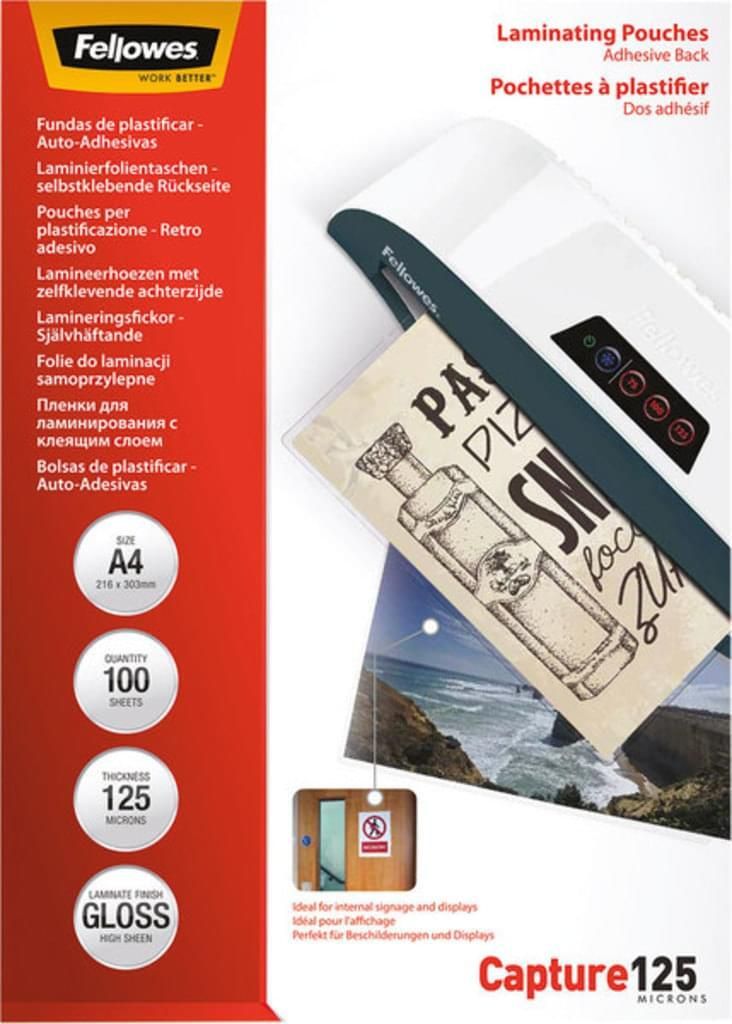 Fellowes Laminierfolientasche selbstklebend A4 250 mic glänzend 100 Stück