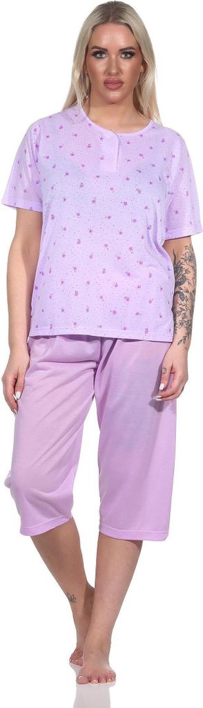 Damen Pyjama 3/4 Hose & Shirt mit Blumenmuster; Flieder/L/40