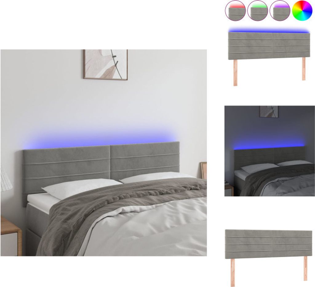 vidaXL LED Kopfteil Hellgrau 144x5x78/88 cm Samt - Kopf- & Fußenden
