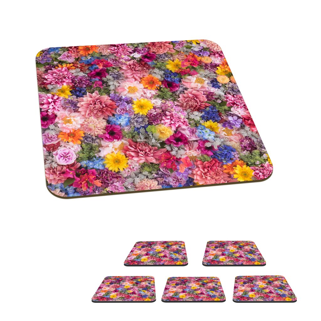 KitchenYeah Glasuntersetzer Quadratisch 6er Set Blumen - Farben - Collage 10x10 cm Untersetzer für Gläser - Getränkeuntersetzer - Tischplatten...